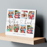 Plaque Photo Brotherhood Script Cadeau Pour Frères Photo Collag<br><div class="desc">Un collage photo spécial et mémorable cadeau pour les frères. Le design comporte une mise en page de huit photos collage pour afficher huit de vos propres photos de soeur spéciales. "Brotherhood" est conçu dans un script de brosse noire et de calligraphie de conception cardiaque et customisé avec les noms...</div>