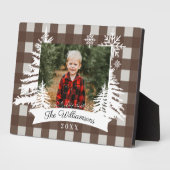 Plaque Photo Brown Buffalo Plaid Rustique Pine Tree Photo famil (Côté)