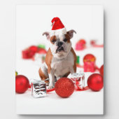 Plaque Photo Bulldog boîte cadeau de Noël Ornements Red Santa C (Devant)