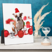 Plaque Photo Bulldog boîte cadeau de Noël Ornements Red Santa C (Côté)