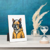 Plaque Photo Bulldog Vintage avec écouteurs portant un sweat à  (Côté)