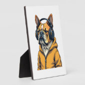 Plaque Photo Bulldog Vintage avec écouteurs portant un sweat à  (Côté)