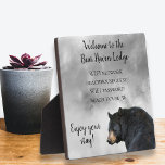 Plaque Photo Cabine de vacances Bear Lodge Home WIFI informatio<br><div class="desc">Ce design a été créé par art numérique et peut être personnalisé dans la zone fournie par le changement de la photo et/ou du texte. Vous pouvez également le customiser en choisissant l'option cliquer pour customiser une autre option et supprimer ou modifier la couleur de l'arrière - plan, ajouter du...</div>
