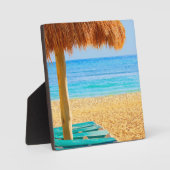 Plaque Photo Cabine D'Herbe Et Transats Sur La Plage (Recto)