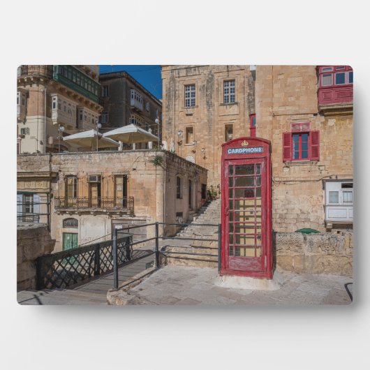 Plaque Photo Cabine téléphonique rouge à La Valette Malte (Devant)
