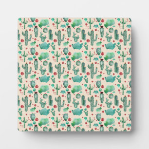 Plaque Photo cactus and ladybug pattern - beige background