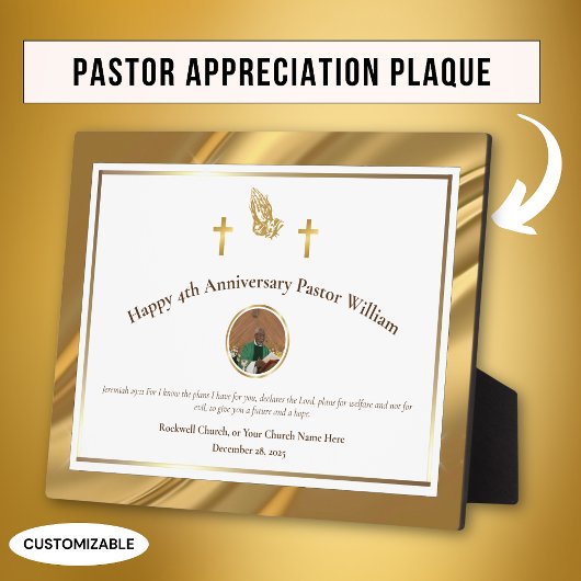 Plaque Photo Cadeau d'anniversaire pour un pasteur de l'église 