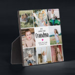 Plaque Photo Cadeau de collage de photos de grand-mère qu'on ai<br><div class="desc">Créez votre propre cadeau unique pour grand-mère avec ce panneau de collage de photos mignon. Avec 8 photographies carrées et un texte qui dit 'Nous t'aimons Grand-mère',  un petit cœur mignon et le(s) nom(s) des petits-enfants.</div>