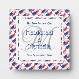 Plaque Photo Cadeau de mariage personnalisé avec monogramme USA