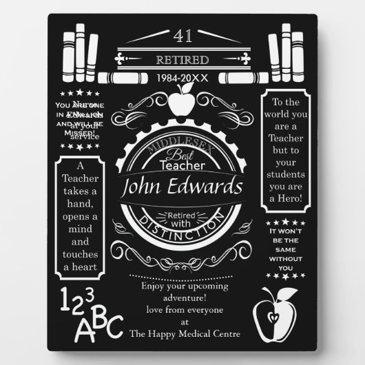 Plaque Photo cadeau de retraite d'enseignant pour le patron, se (Devant)