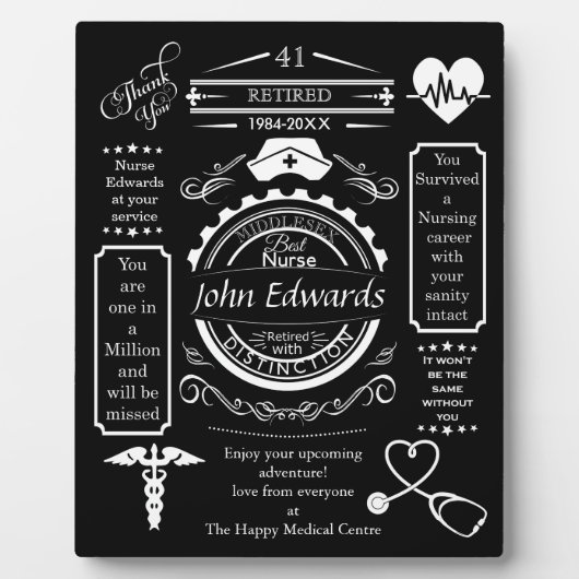 Plaque Photo cadeau de retraite d'infirmière pour le patron, se (Devant)
