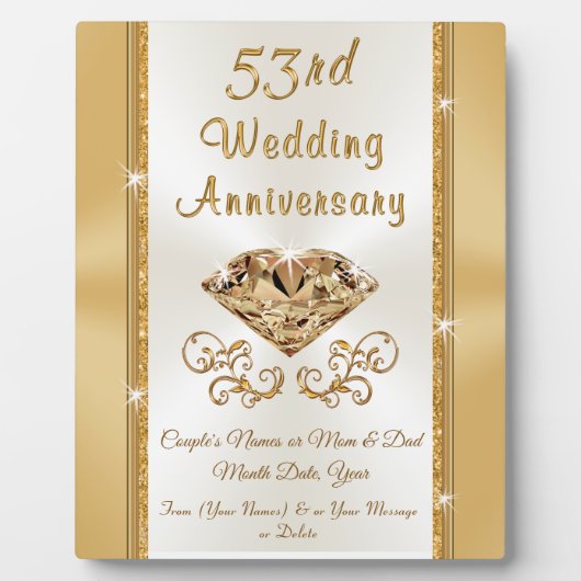 Plaque Photo Cadeau Personnalisé De 53 Ans (Devant)