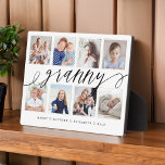 Plaque Photo Cadeau pour Granny | Collage photo pour petits enf<br><div class="desc">Envoyez un beau cadeau personnalisé à votre grand-mère qu'elle chérira pour toujours. Plaque de collage photo pour petits-enfants personnalisée pour montrer vos photos et souvenirs de famille spéciaux. Notre design comprend un design simple 8 photo collage de grille avec "granny" dans un beau style manuscrit noir script. Chaque photo est...</div>