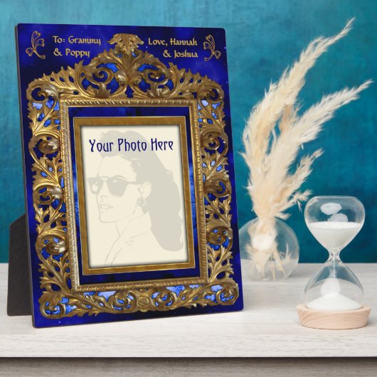Plaque Photo Cadre Edwardien en laiton bleu - Personnalisé (Côté)