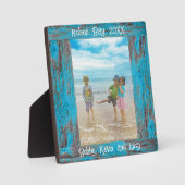 Plaque Photo Cadre photo Carré en bois bleu rustique (Recto)