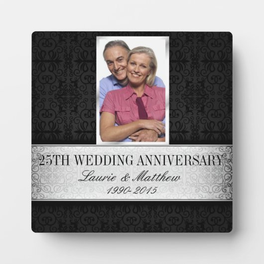 Plaque Photo Cadre photo noir argent Damask 25e anniversaire (Devant)