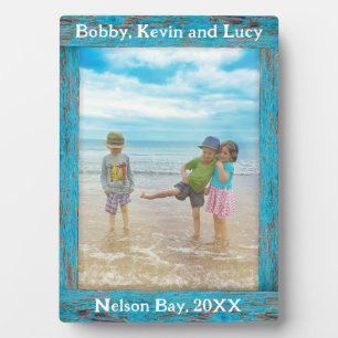 Plaque Photo Cadre photo rustique en bois désossé bleu