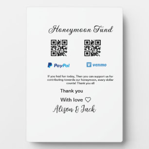 Plaque Photo Caisse de lune de miel venmo paypal don Q R couple