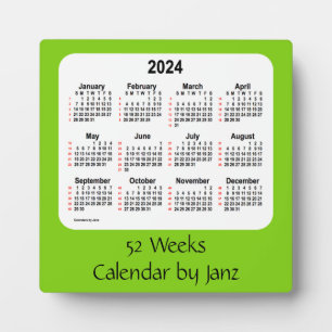 Plaque Photo Calendrier des 52 semaines 2024 Jaunes verts par J