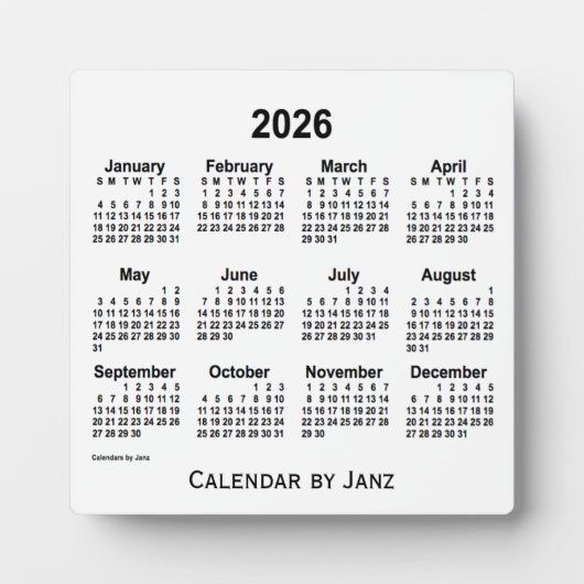 Plaque Photo Calendrier du bureau blanc 2026 par Janz (Devant)