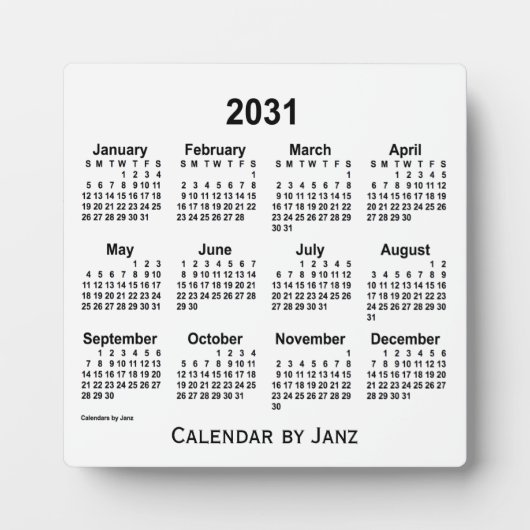 Plaque Photo Calendrier du bureau blanc 2031 par Janz (Devant)