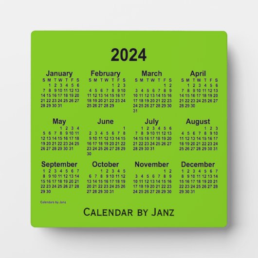 Plaque Photo Calendrier du bureau vert jaune 2024 par Janz (Devant)
