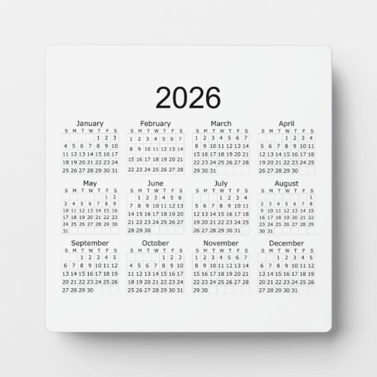 Plaque Photo Calendrier Minimaliste Simple 2026 (Devant)