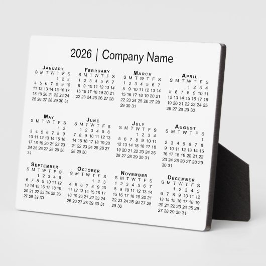 Plaque Photo Calendrier minimum 2026 Nom de l'entreprise Bureau (Côté)