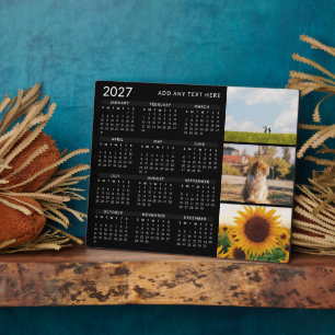 Plaque Photo Calendrier noir minimal moderne 3 photos 2027