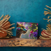 Plaque Photo Calico chat à fleurs bleues, Imaginaire (Côté)