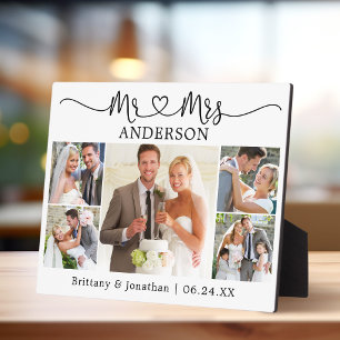Plaque Photo Calligraphie Cœur M. et Mme 5 Photo Mariage