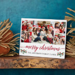 Plaque Photo Calligraphie rouge moderne 5 Photo Famille Noël<br><div class="desc">Calligraphie moderne Script 5 Photo Famille Collage Photo Joyeux Noël 8x10 Photo Plaque inclut Aquarelle Noël Fruits de Noël - Script rouge</div>