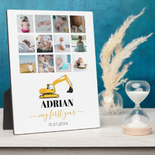 Plaque Photo Camion Excavateur Bébé Première année Photo Collag