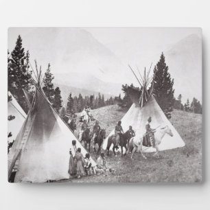 Plaque Photo Camp Native American Teepee, Montana, c.1900 (b/w