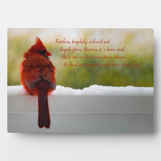 Plaque Photo Cardinal avec Vistior from Heaven poem (Devant)