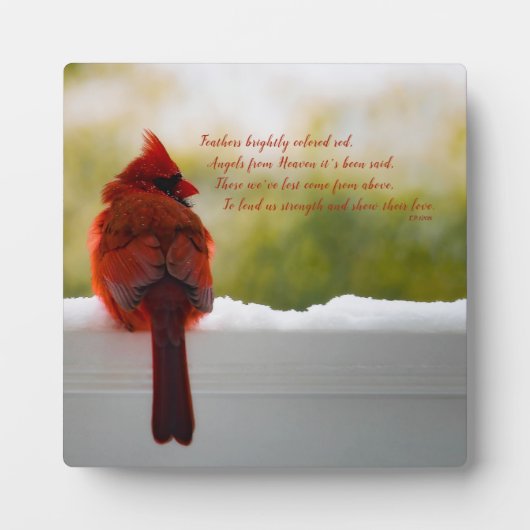 Plaque Photo Cardinal avec Vistior from Heaven poem (Devant)