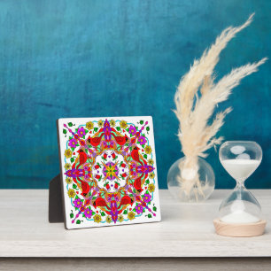 Plaque Photo Cardinal et fleurs Mandala