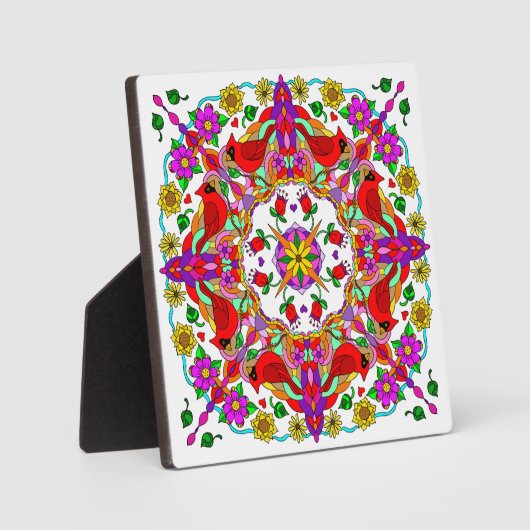 Plaque Photo Cardinal et fleurs Mandala (Recto)