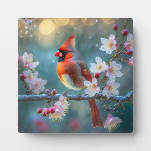 Plaque Photo Cardinal mâle au clair de lune Cerisiers en fleurs