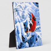 Plaque Photo Cardinal Rouge dans la neige d'hiver (Côté)