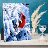 Plaque Photo Cardinal Rouge dans la neige d'hiver (Côté)