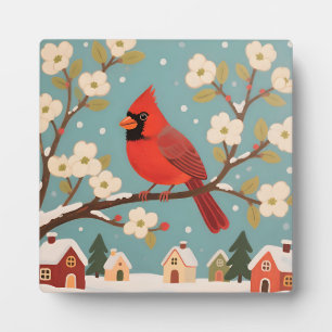 Plaque Photo Cardinal rouge sur branche d'hiver