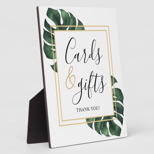 Plaque Photo Cards and Gifts Monstera Leaf Wedding Sign (Côté)