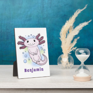 Plaque Photo Caricature axolotl rose adorable