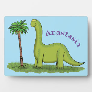 Plaque Photo Caricature de dinosaure de brontosaurus vert migno