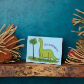 Plaque Photo Caricature de dinosaure de brontosaurus vert migno (Côté)