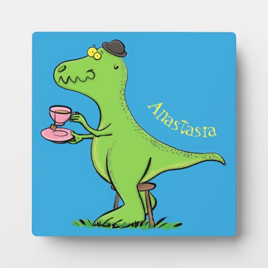 Plaque Photo Caricature de dinosaure vert t rex (Devant)