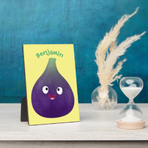 Plaque Photo Caricature de fruits mauve joyeux aux figues