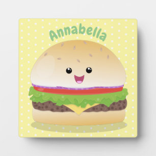 Plaque Photo Caricature de hamburger kawaii joyeux