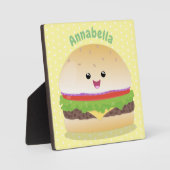 Plaque Photo Caricature de hamburger kawaii joyeux (Recto)
